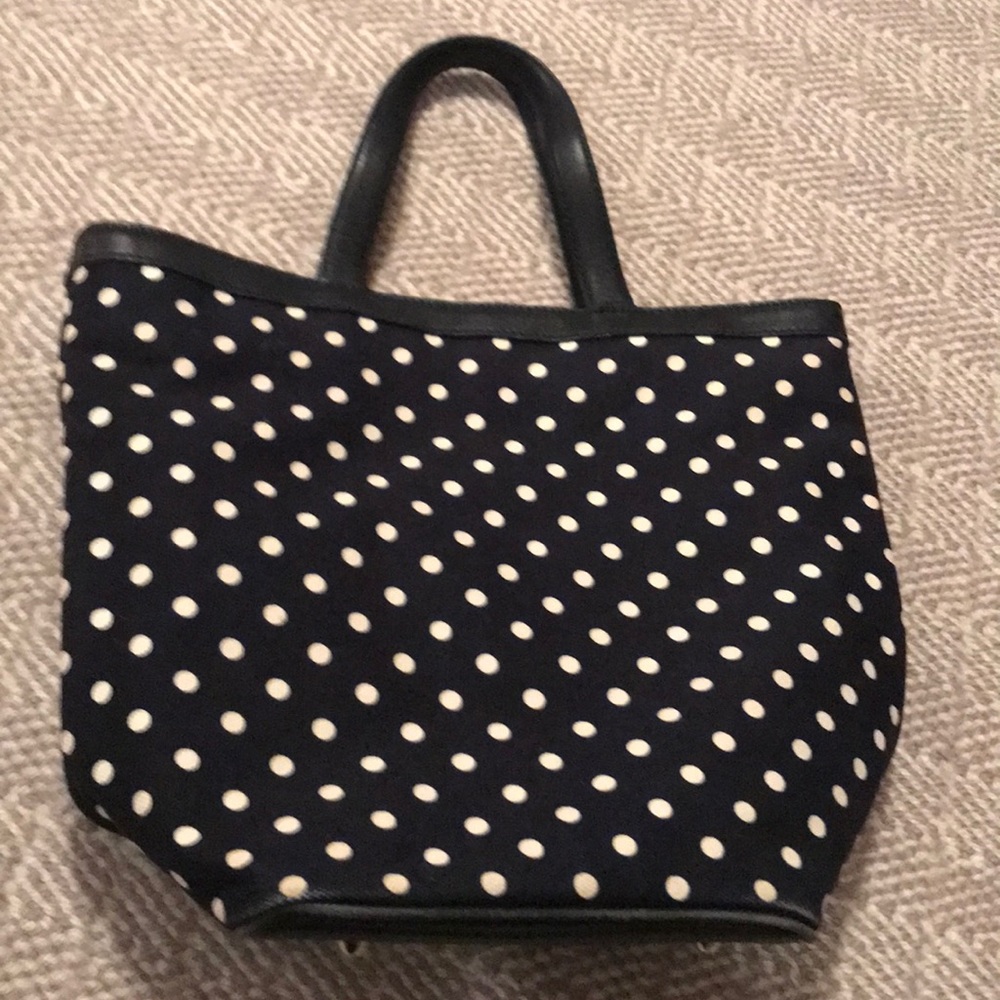 Talbots bucket bag.  Navy and white polka dots.